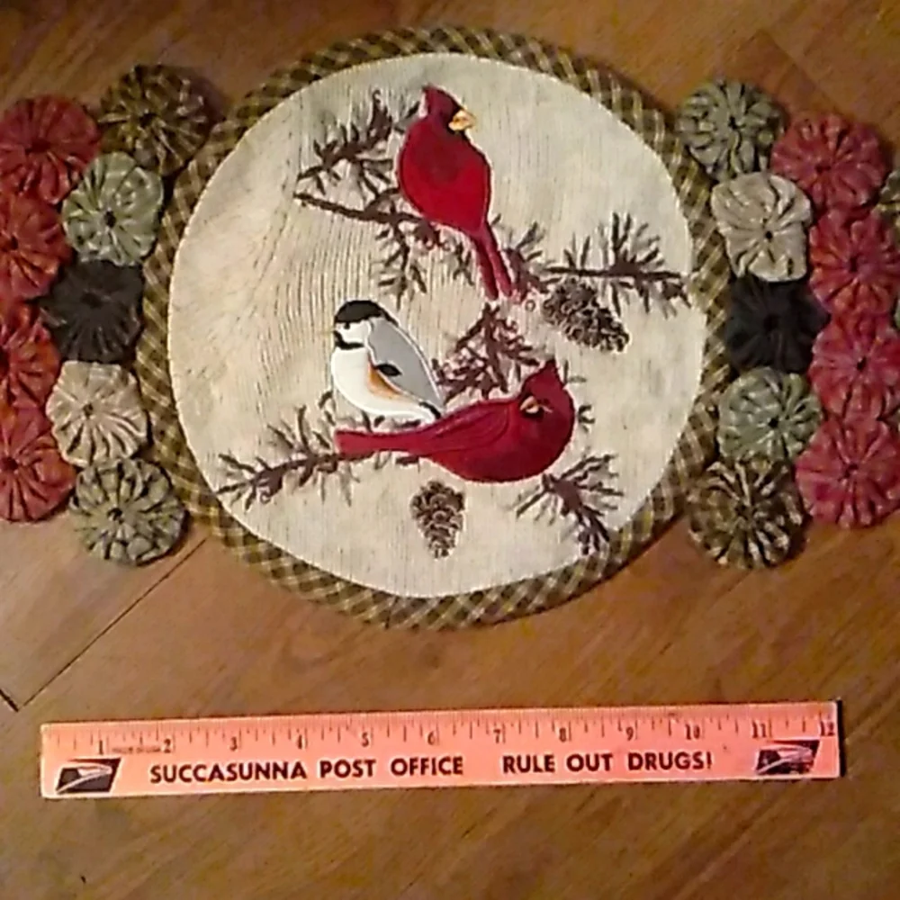 🕊️ Cardinal OOAK DOILY Hand Crafted Quilted Unique 